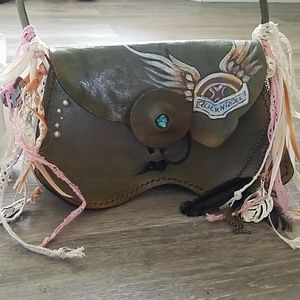 Vintage Handpainted Hippie Steampunk Wabag Bag Purse